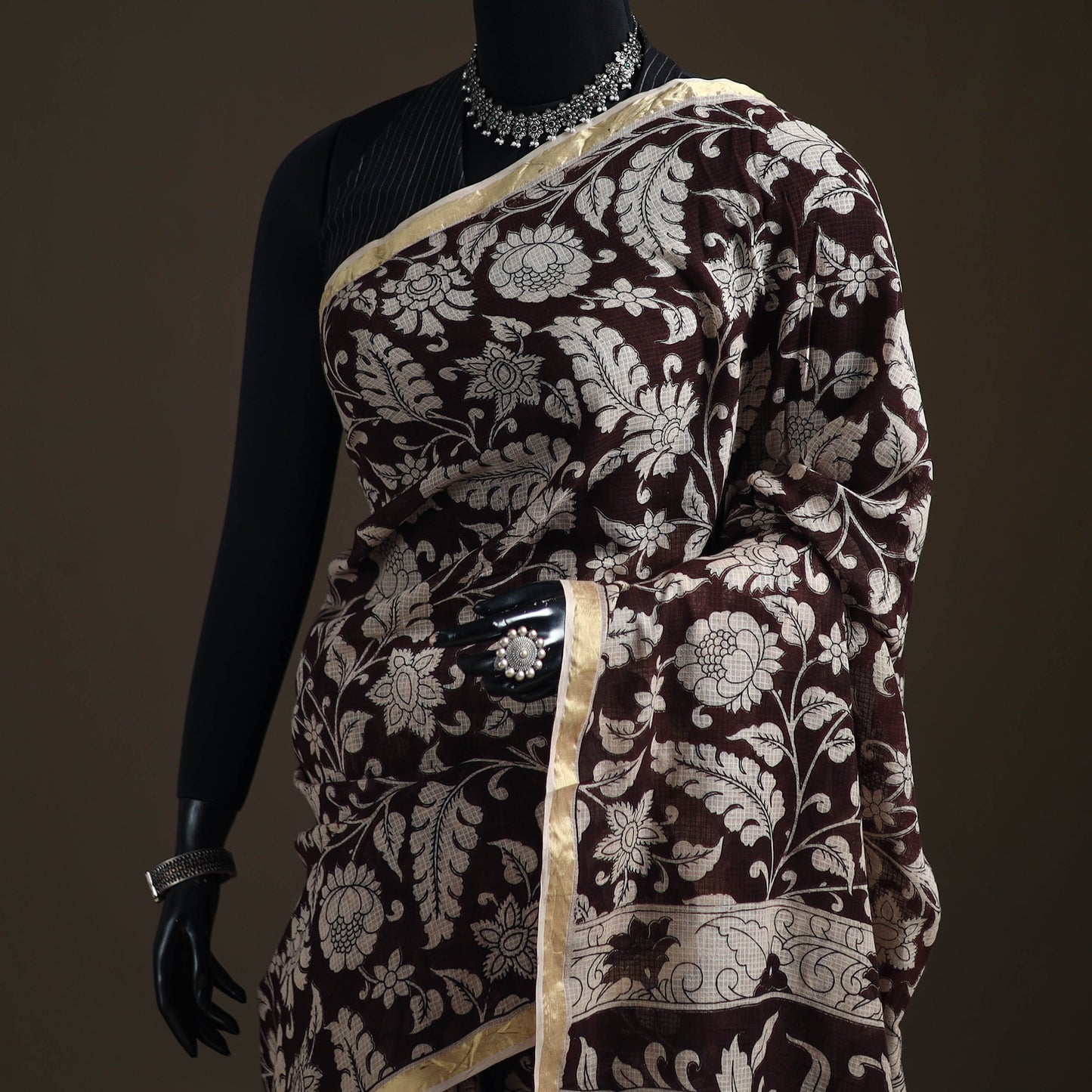 Kalamkari Printed Kota Doria Cotton Saree 10
