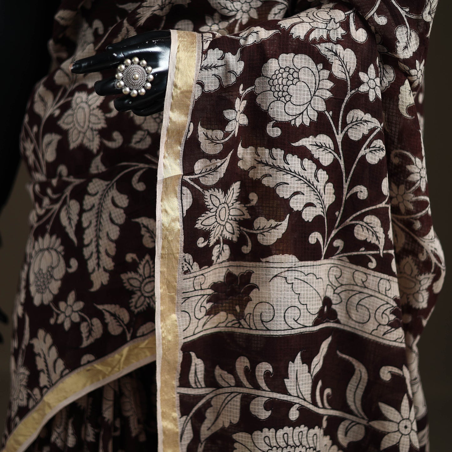 Kalamkari Printed Kota Doria Cotton Saree 10