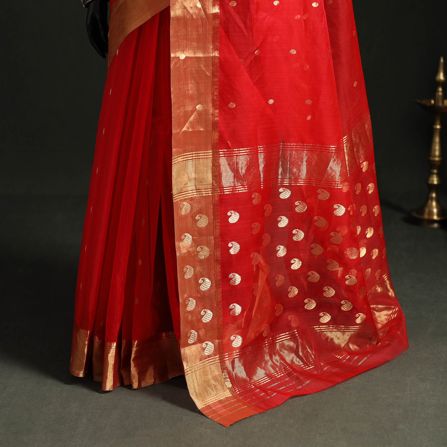 Pure Handloom Zari Buta Katan Silk Chanderi Saree 07