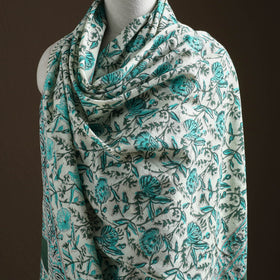 Floral Sanganeri Print Pure Merino Wool Handwoven Shawl 14