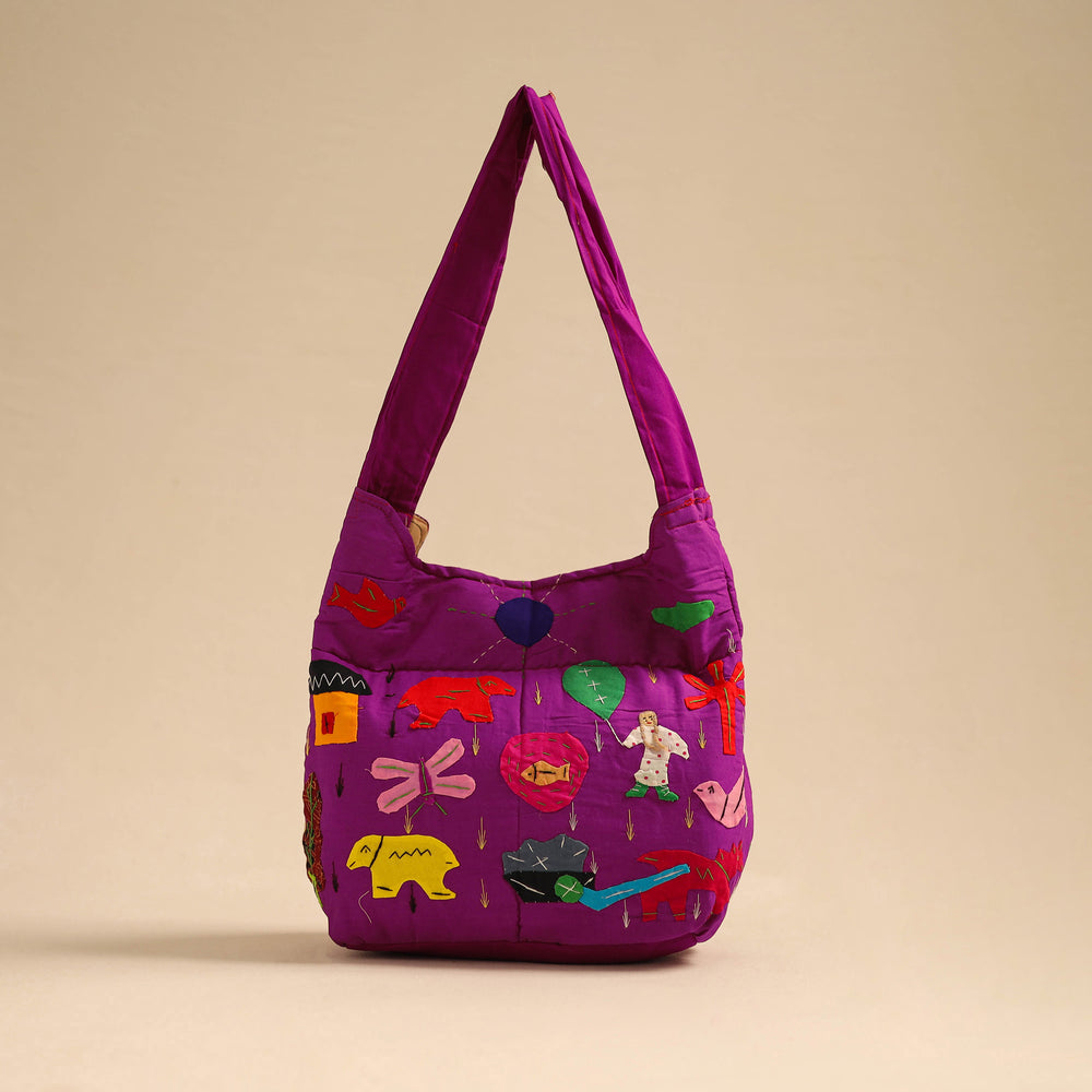 Purple  - Pipli Applique Work Shoulder Bag 14