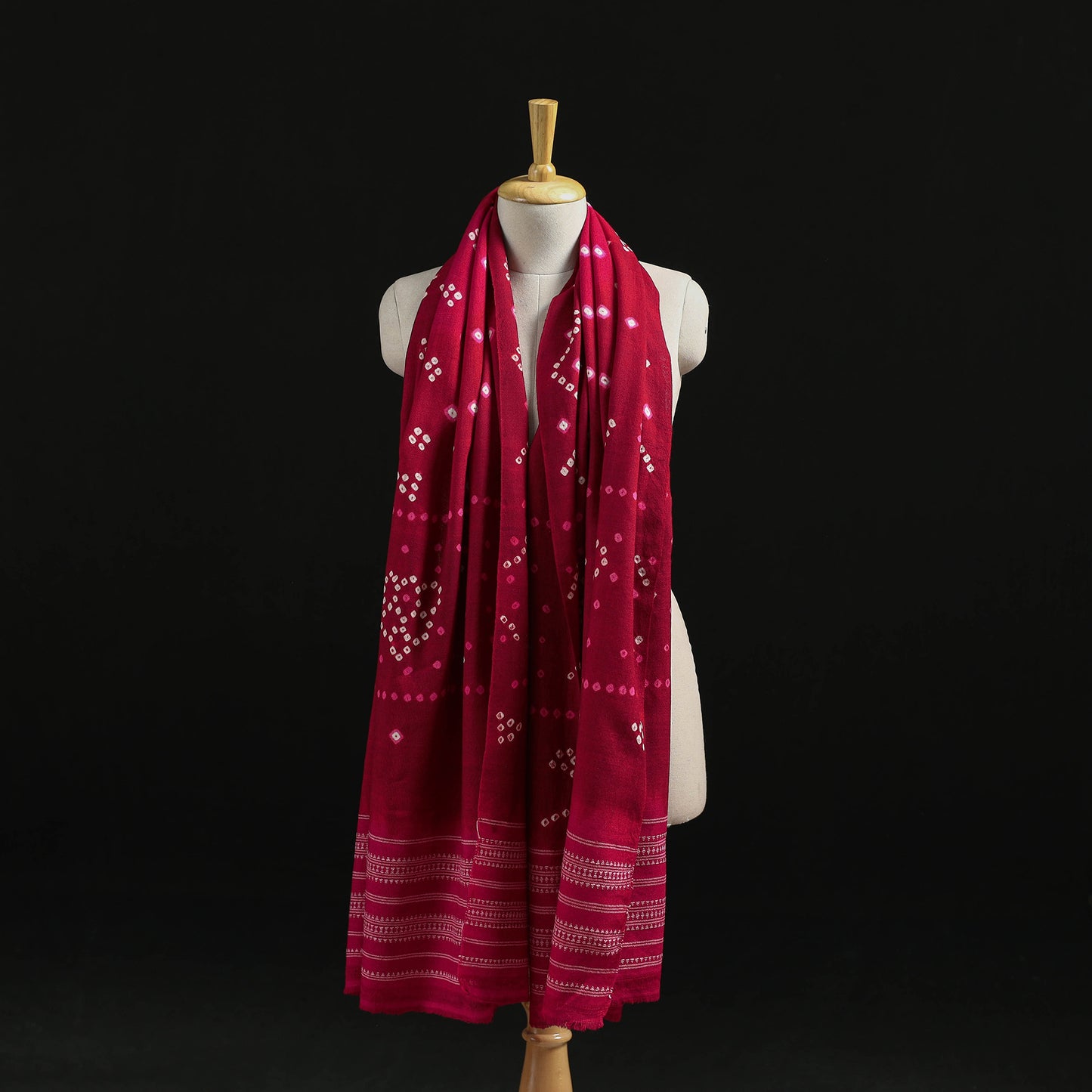 Kutch Handwoven Bandhani Tie-Dye Merino Wool Shawl 26