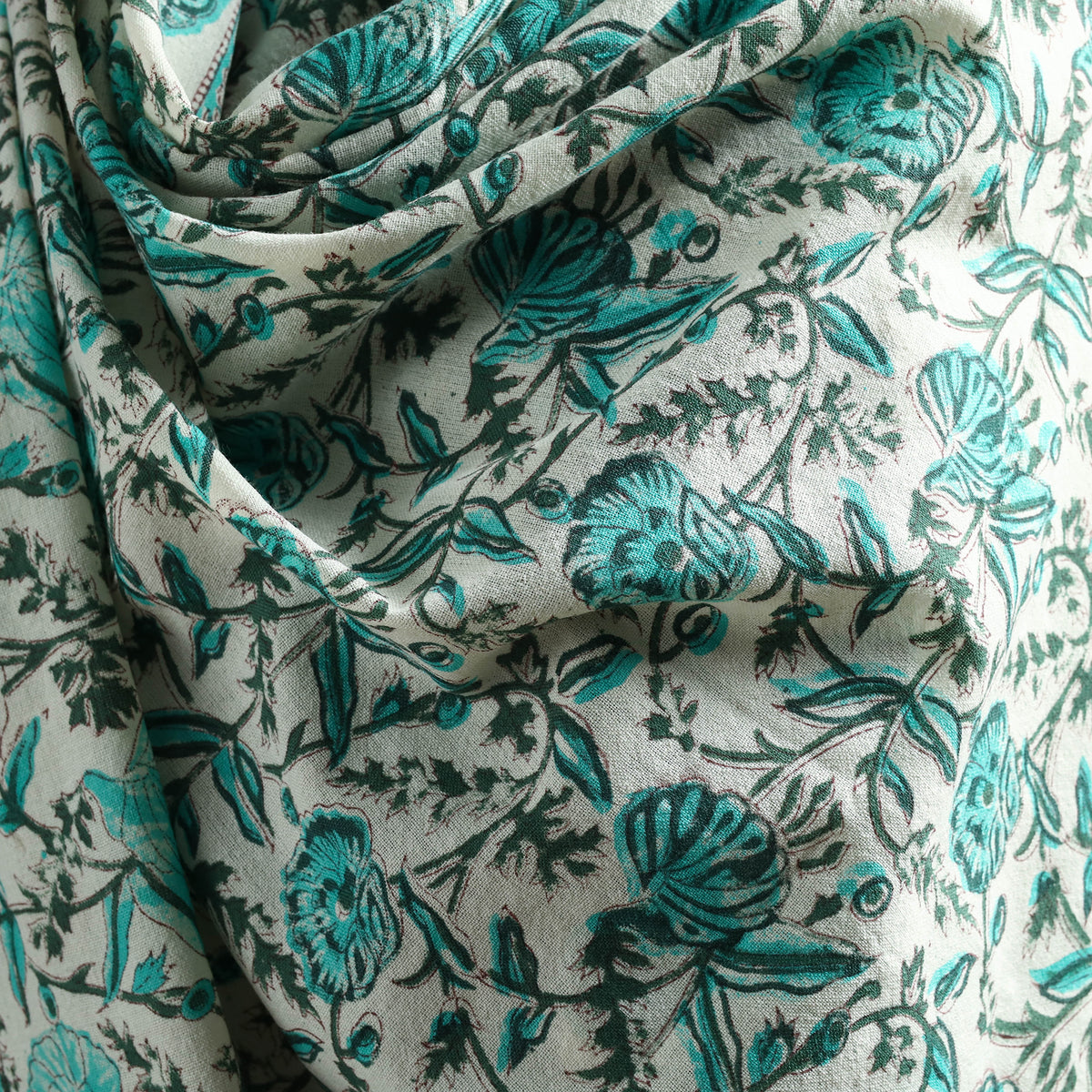 Floral Sanganeri Print Pure Merino Wool Handwoven Shawl 14
