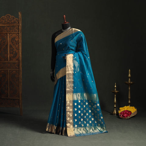 Pure Handloom Zari Buta Katan Silk Chanderi Saree 08