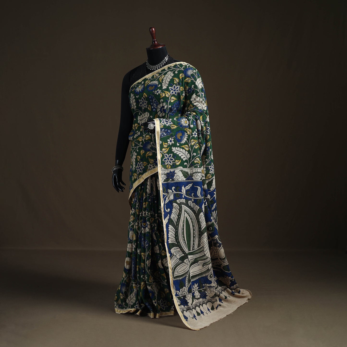 Kalamkari Printed Kota Doria Cotton Saree 11