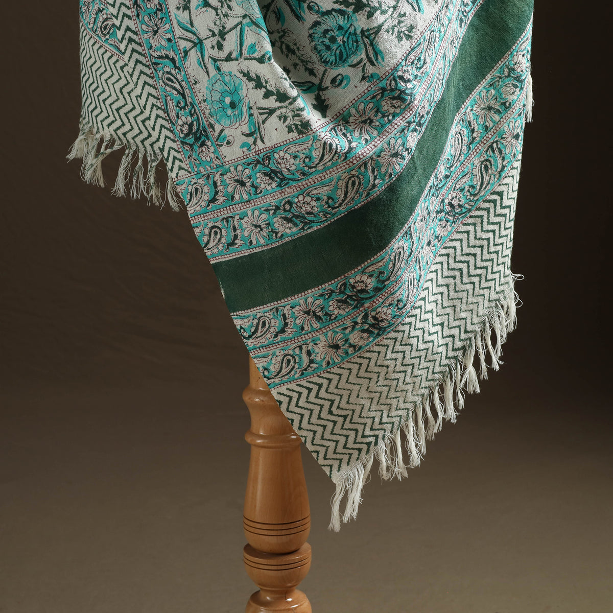 Floral Sanganeri Print Pure Merino Wool Handwoven Shawl 14