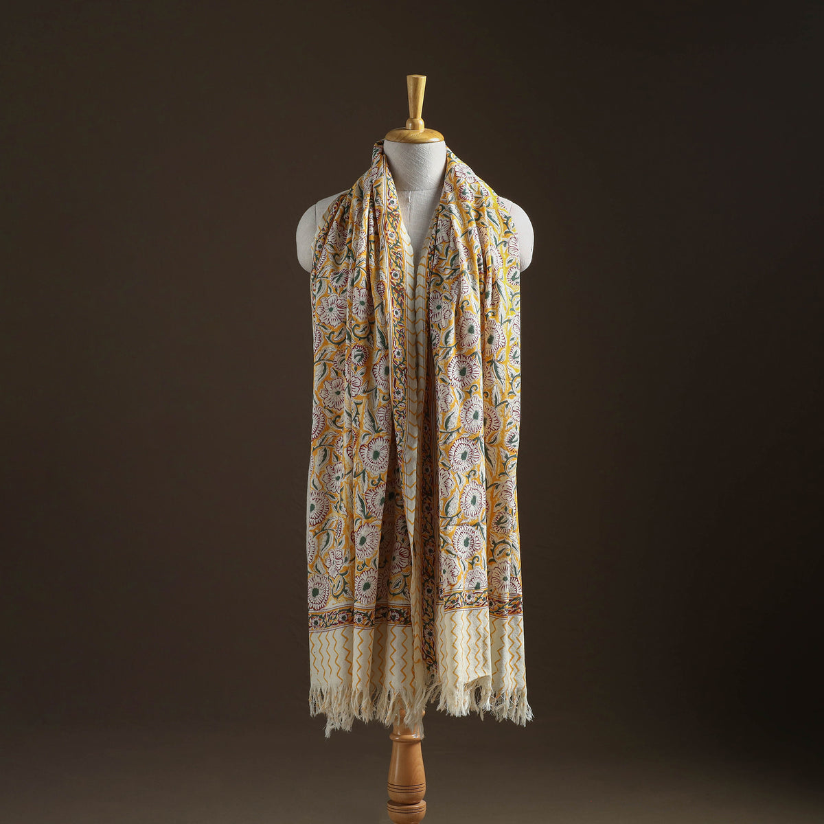 Floral Sanganeri Print Pure Merino Wool Handwoven Shawl 15