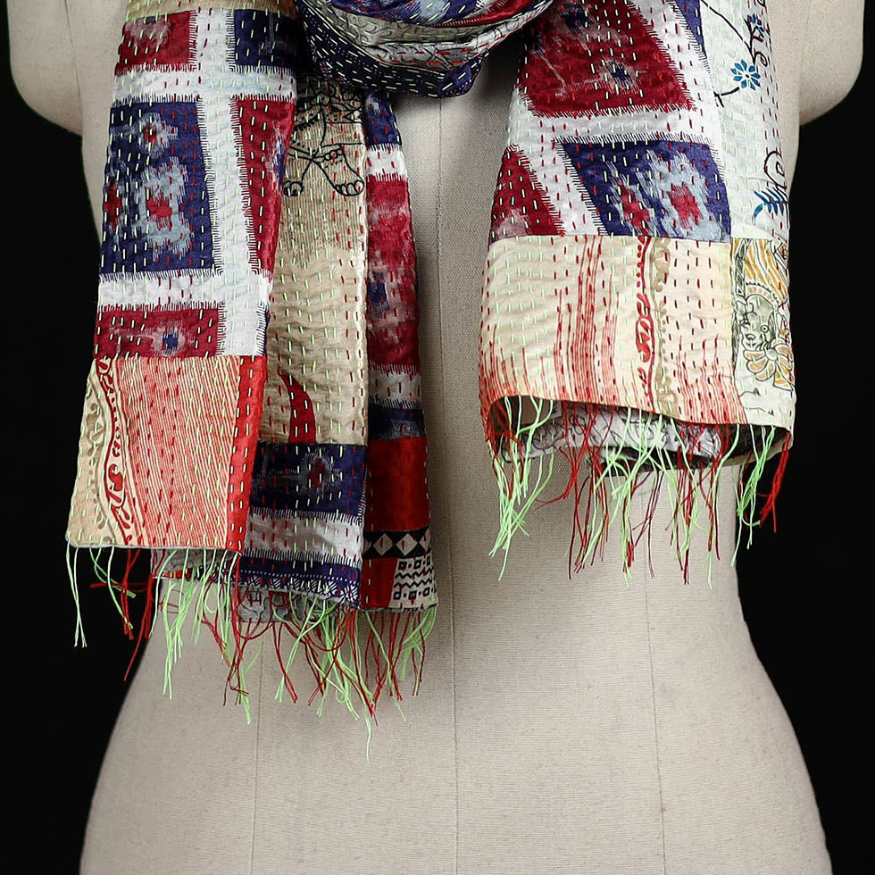 Bengal Kantha Handwork Patchwork Reversible Silk Stole 284