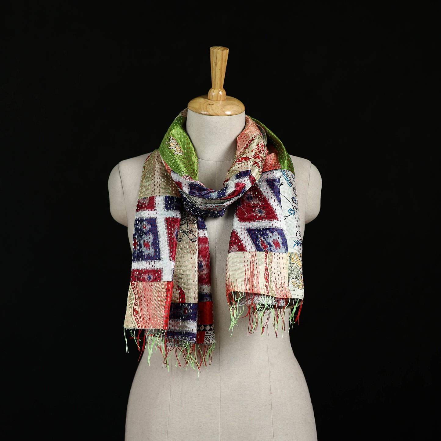 Bengal Kantha Handwork Patchwork Reversible Silk Stole 284