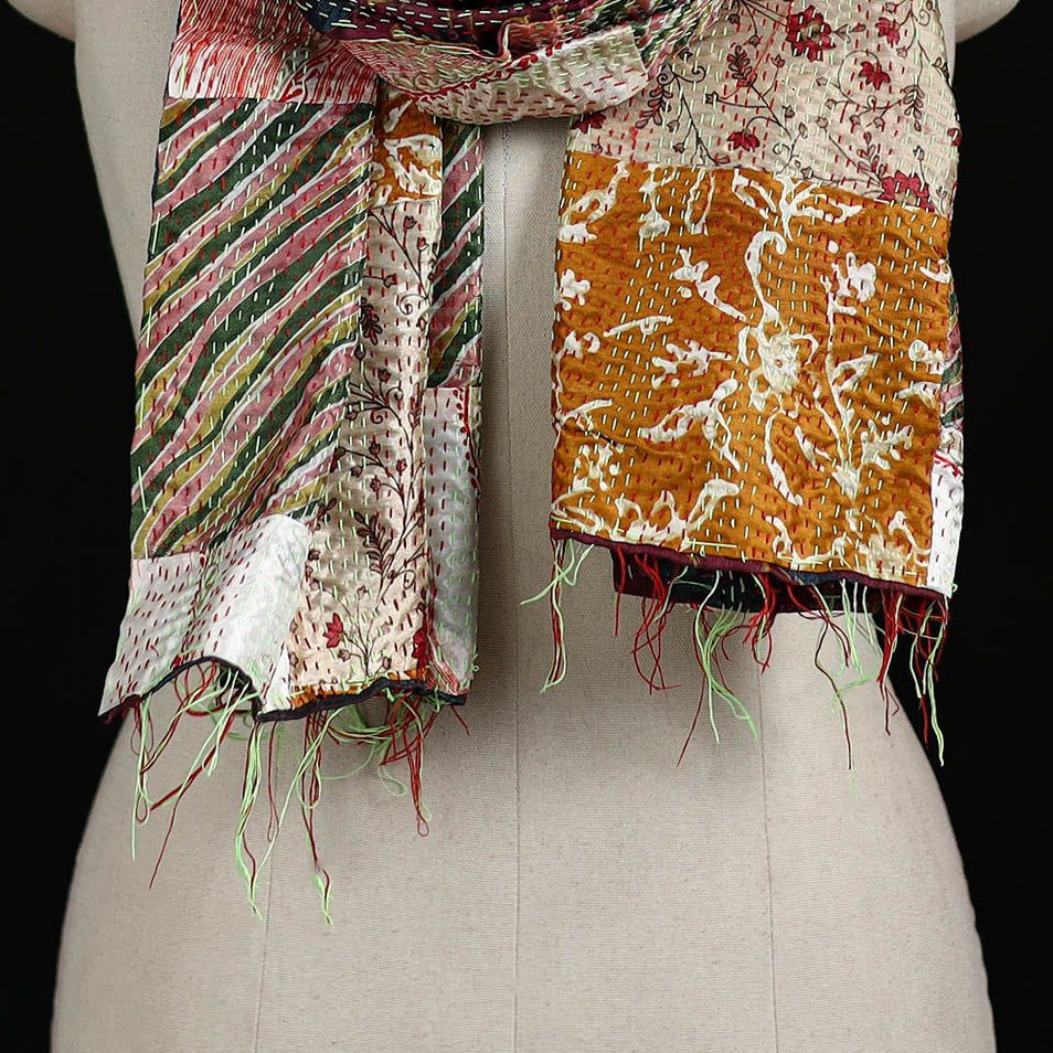 Bengal Kantha Handwork Patchwork Reversible Silk Stole 285
