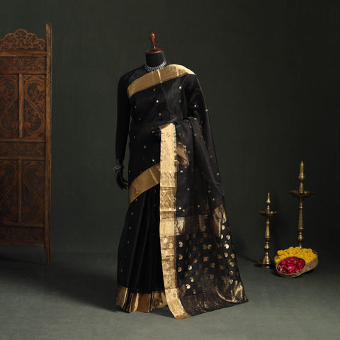 Pure Handloom Zari Buta Katan Silk Chanderi Saree 09