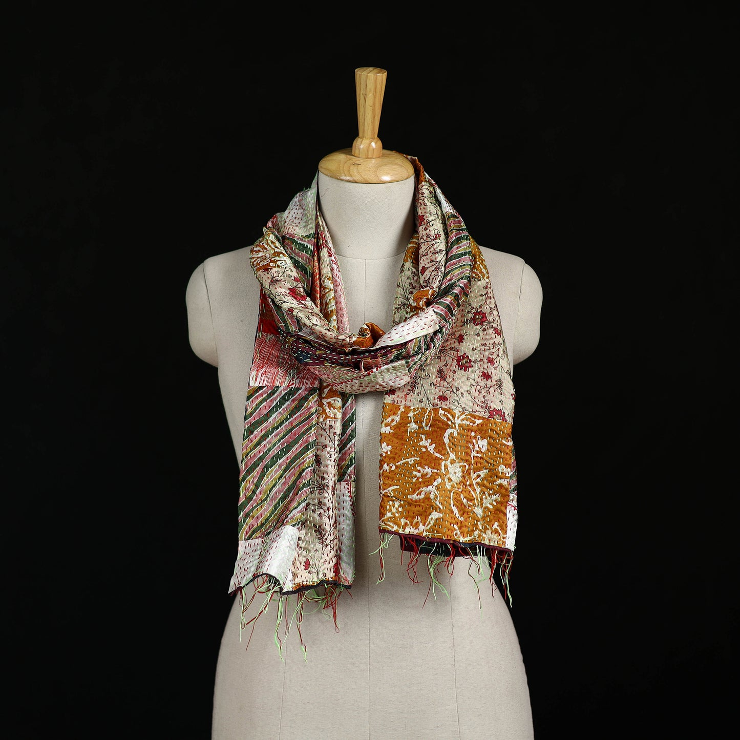 Bengal Kantha Handwork Patchwork Reversible Silk Stole 285