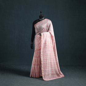Floral Hand Block Print Mulberry Silk Sanganeri Saree 01
