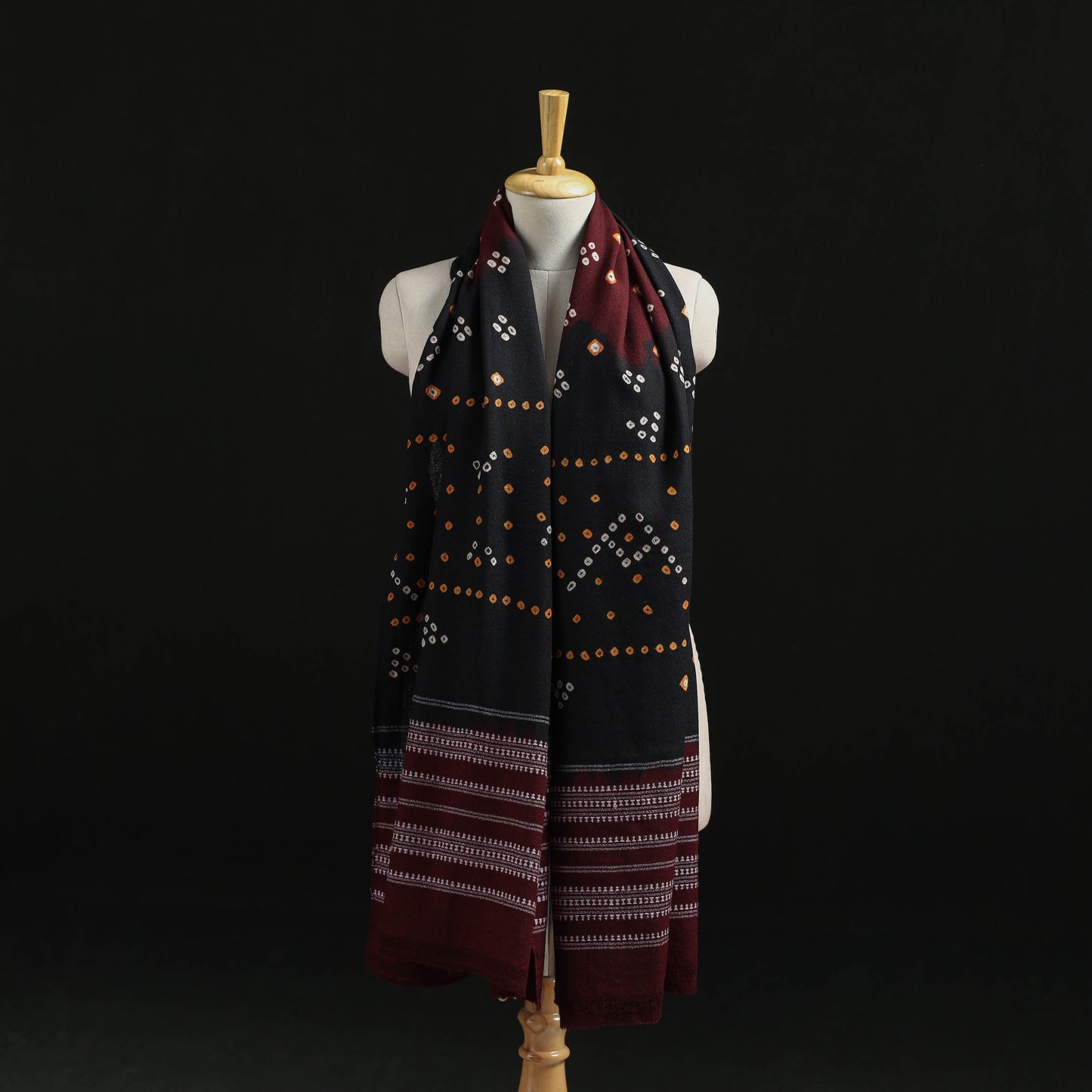 Kutch Handwoven Bandhani Tie-Dye Merino Wool Shawl 27