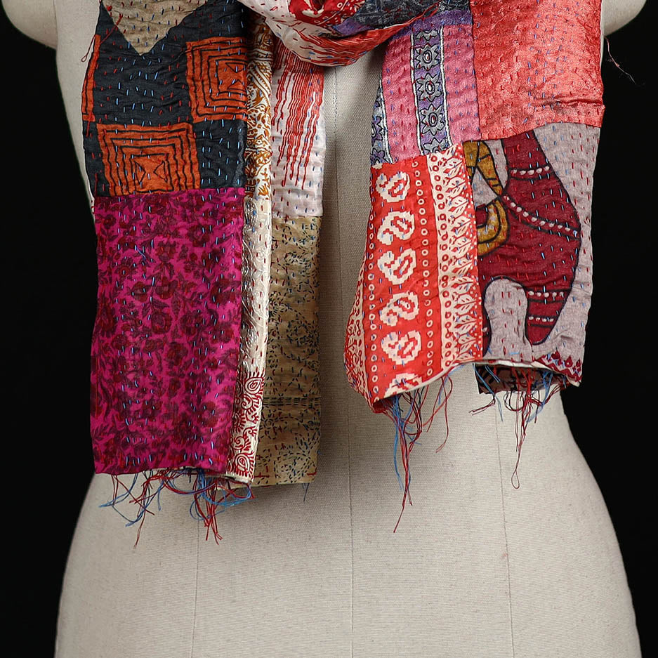Bengal Kantha Handwork Patchwork Reversible Silk Stole 286