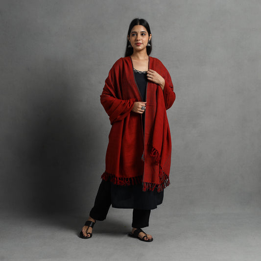 Red - Kumaun Handwoven Pure Merino Wool Shawl for Women 139