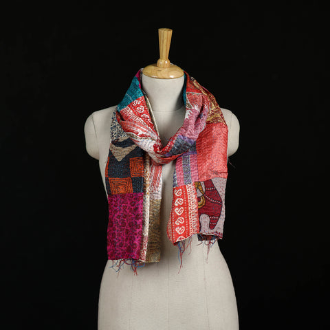 Bengal Kantha Handwork Patchwork Reversible Silk Stole 286
