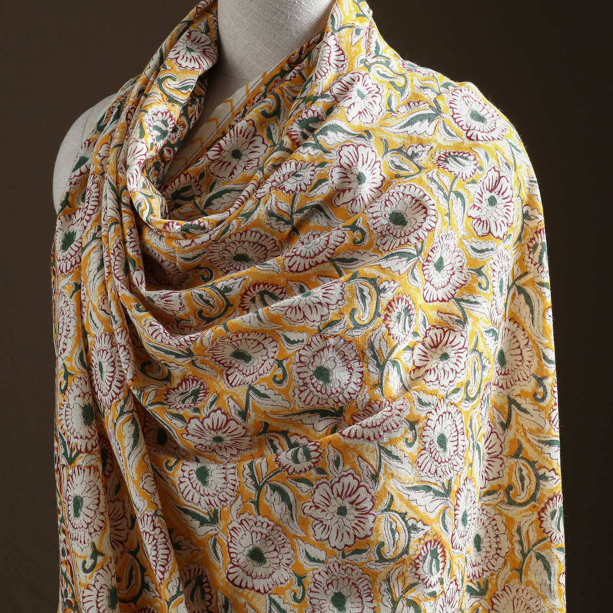 Floral Sanganeri Print Pure Merino Wool Handwoven Shawl 15