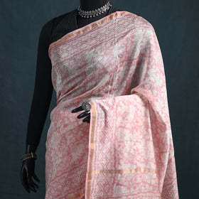 Floral Hand Block Print Mulberry Silk Sanganeri Saree 01