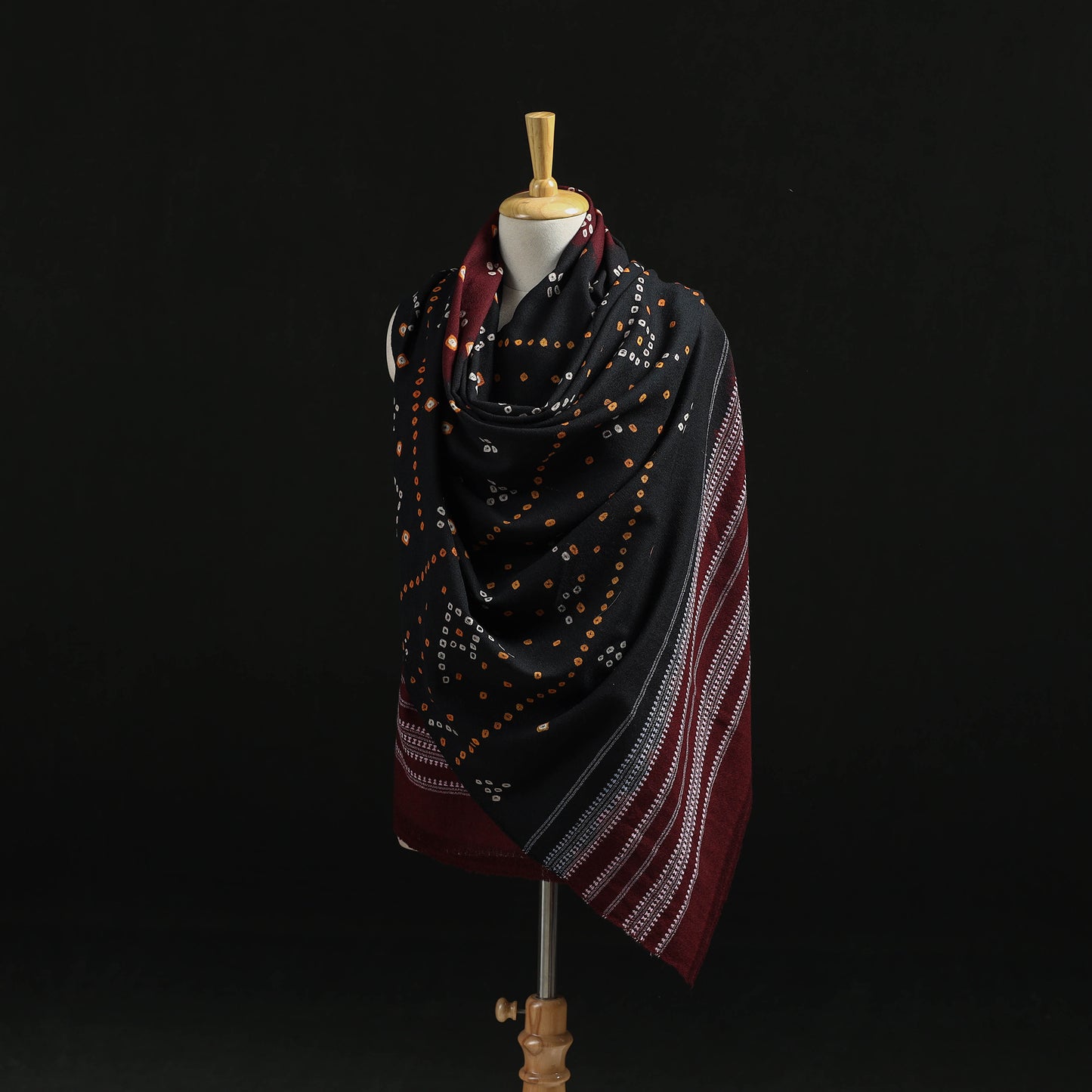 Kutch Handwoven Bandhani Tie-Dye Merino Wool Shawl 27