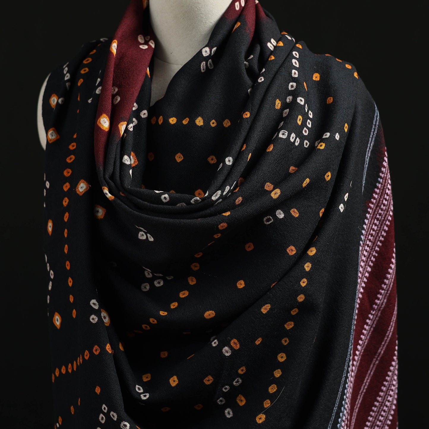 Kutch Handwoven Bandhani Tie-Dye Merino Wool Shawl 27