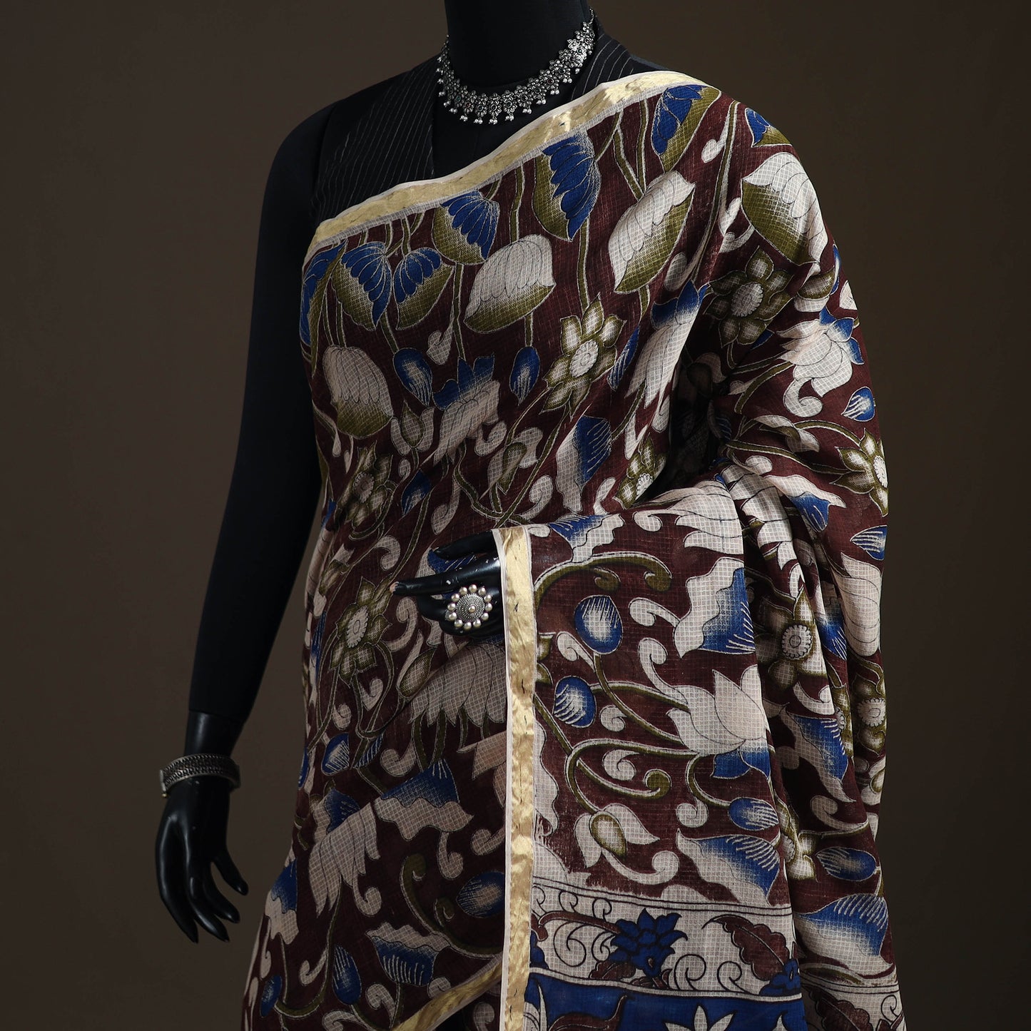 Kalamkari Printed Kota Doria Cotton Saree 12