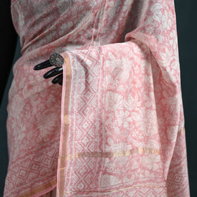 Floral Hand Block Print Mulberry Silk Sanganeri Saree 01