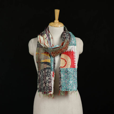 Bengal Kantha Handwork Patchwork Reversible Silk Stole 287