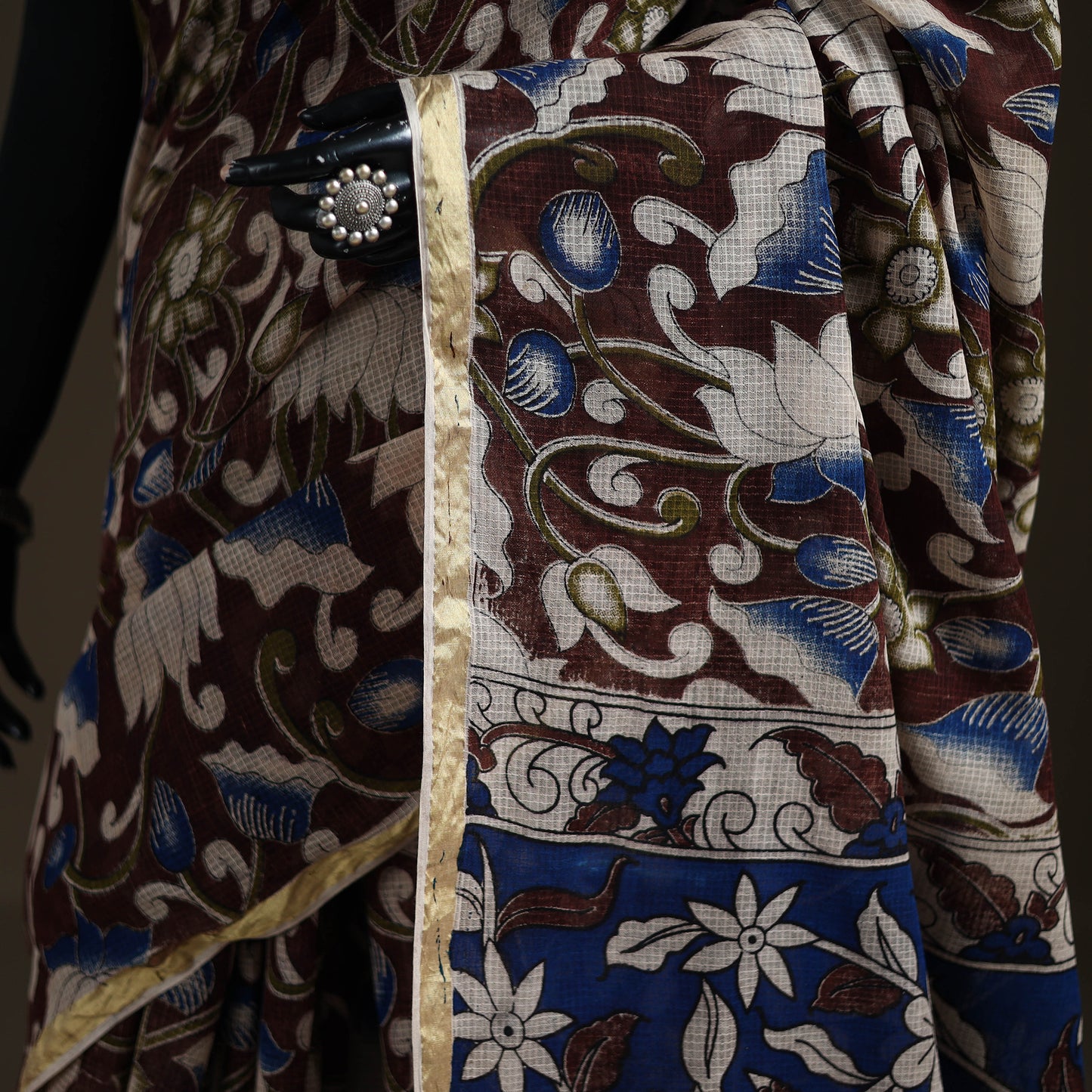 Kalamkari Printed Kota Doria Cotton Saree 12