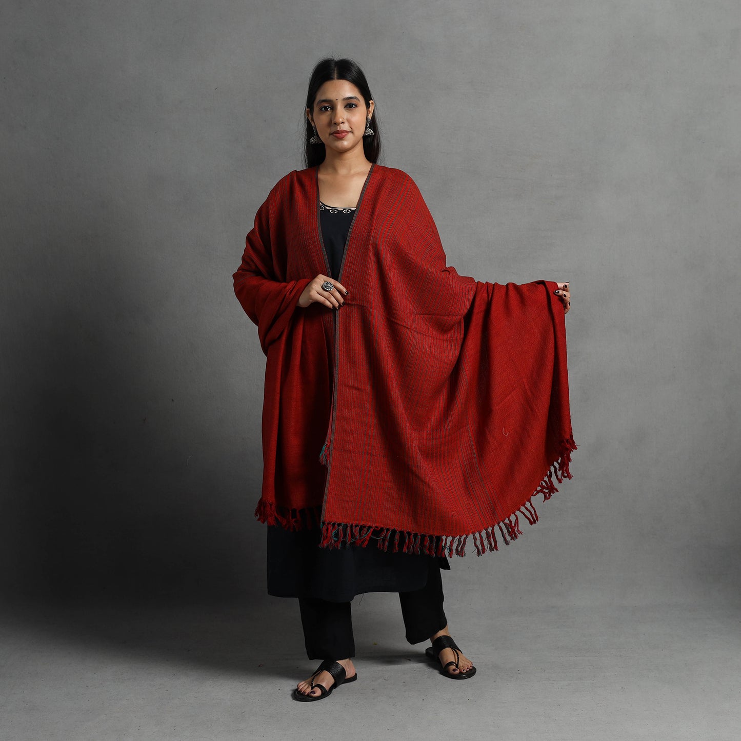 Red - Kumaun Handwoven Pure Merino Wool Shawl for Women 139