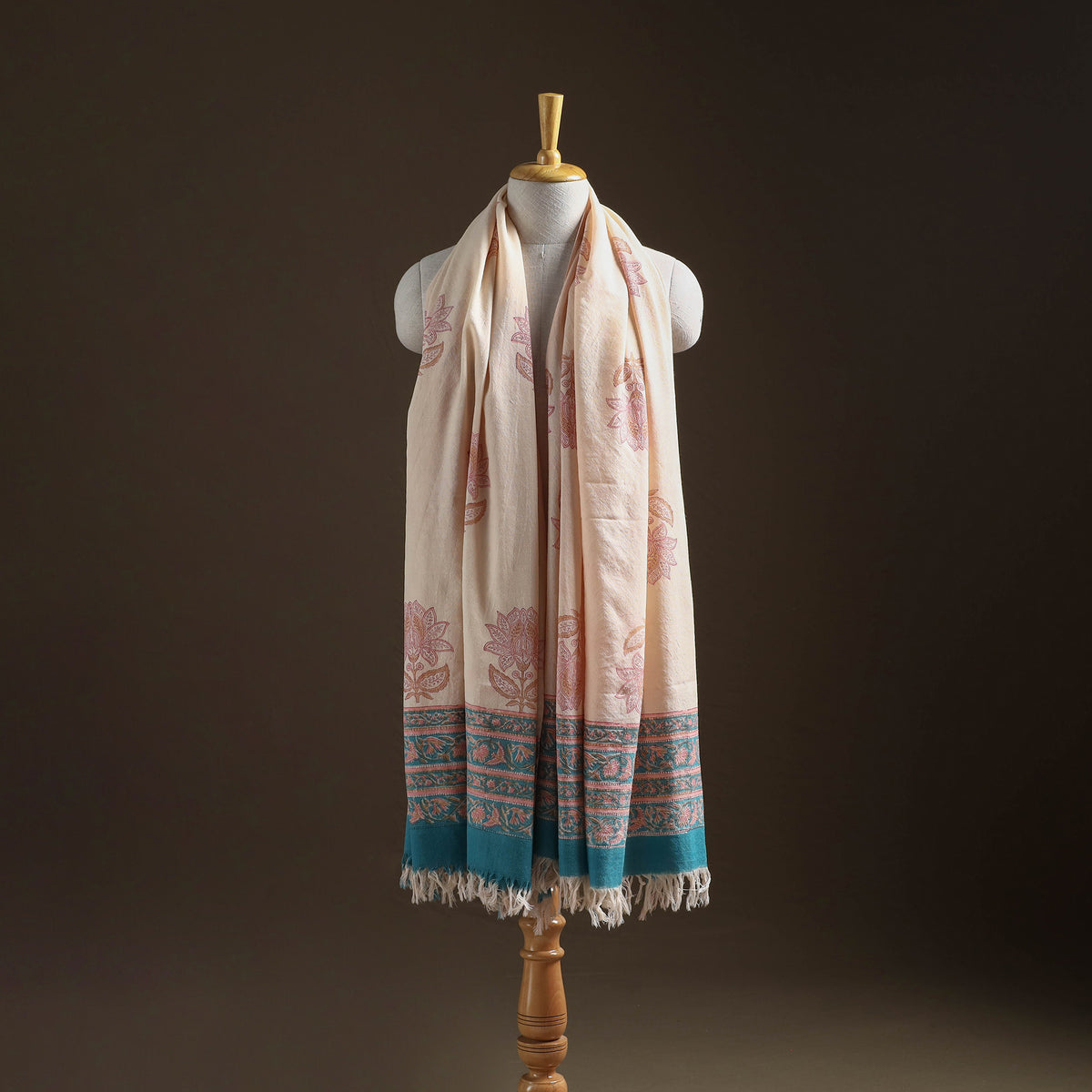Floral Sanganeri Print Pure Merino Wool Handwoven Shawl 16