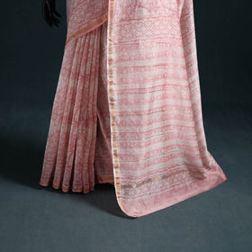 Floral Hand Block Print Mulberry Silk Sanganeri Saree 01