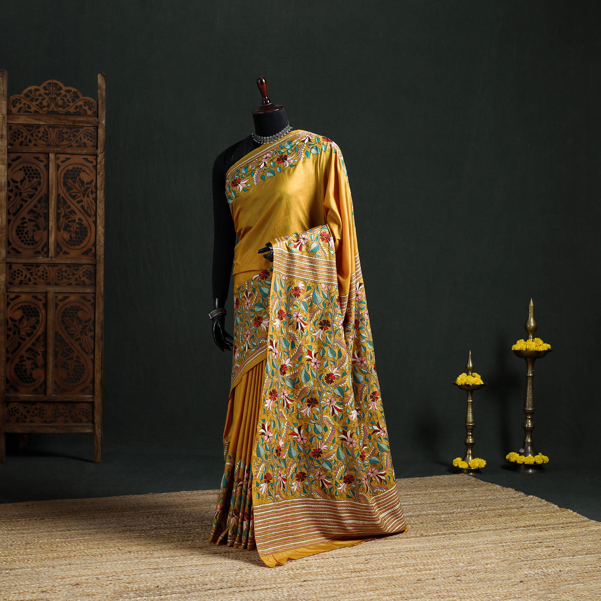 Pure Tussar Silk Handloom Bengal Kantha Hand Embroidered Saree 01