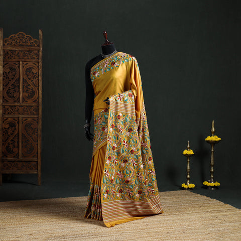 Pure Tussar Silk Handloom Bengal Kantha Hand Embroidered Saree 01