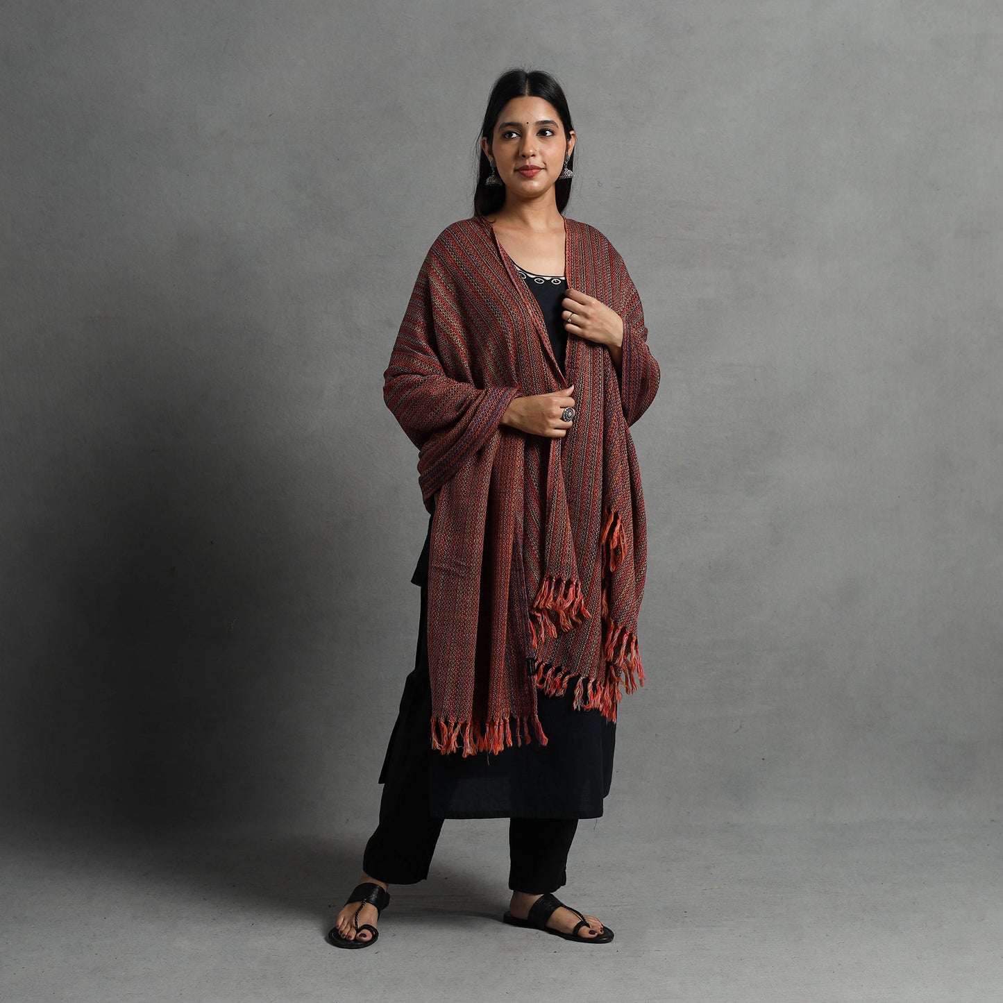 Brown - Kumaun Handwoven Pure Merino Wool Shawl for Women 140