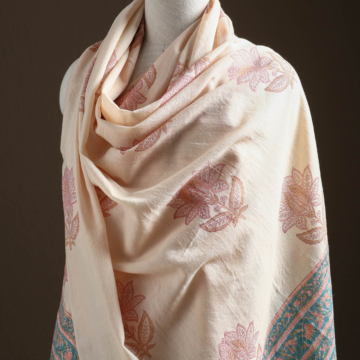 Floral Sanganeri Print Pure Merino Wool Handwoven Shawl 16