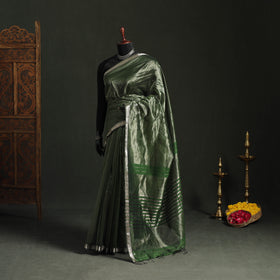 Pure Handloom Zari Stripes Katan Silk Chanderi Saree 10