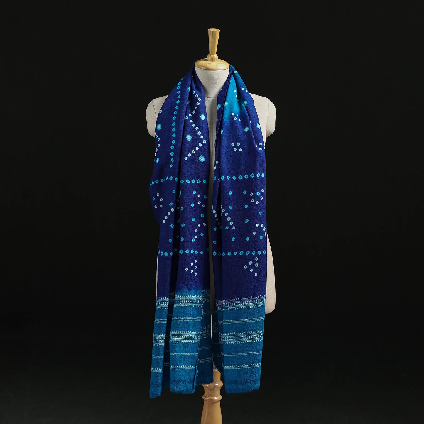Kutch Handwoven Bandhani Tie-Dye Merino Wool Shawl 28
