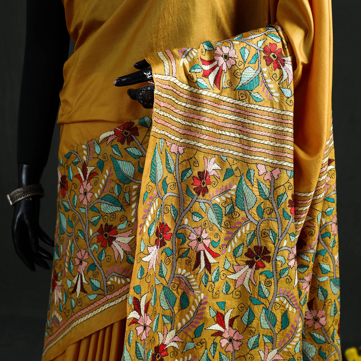 Pure Tussar Silk Handloom Bengal Kantha Hand Embroidered Saree 01