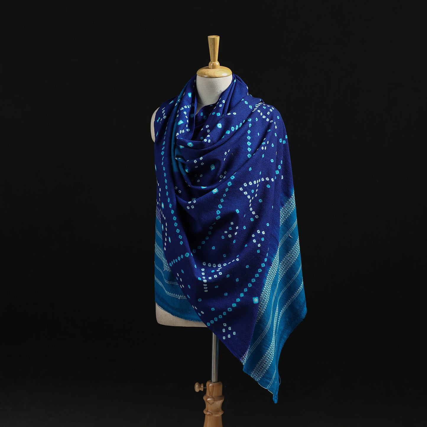 Kutch Handwoven Bandhani Tie-Dye Merino Wool Shawl 28
