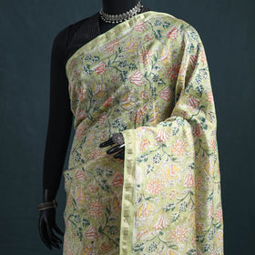 Floral Hand Block Print Mulberry Silk Sanganeri Saree 02