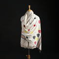 White - Handspun Handwoven Pure Eri Silk Aari Hand Embroidered Shawl of Assam 03