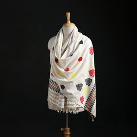 White - Handspun Handwoven Pure Eri Silk Aari Hand Embroidered Shawl of Assam 03
