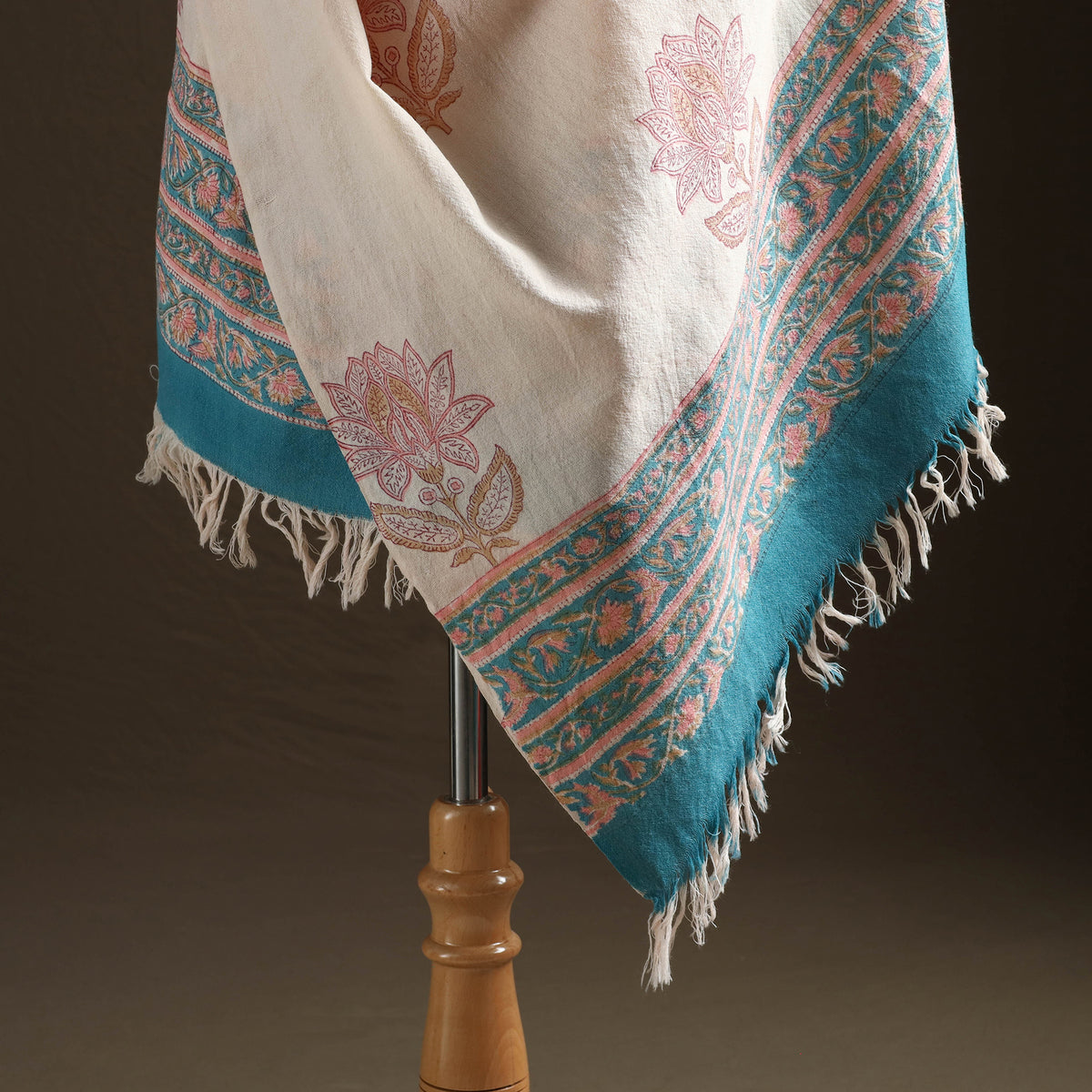 Floral Sanganeri Print Pure Merino Wool Handwoven Shawl 16