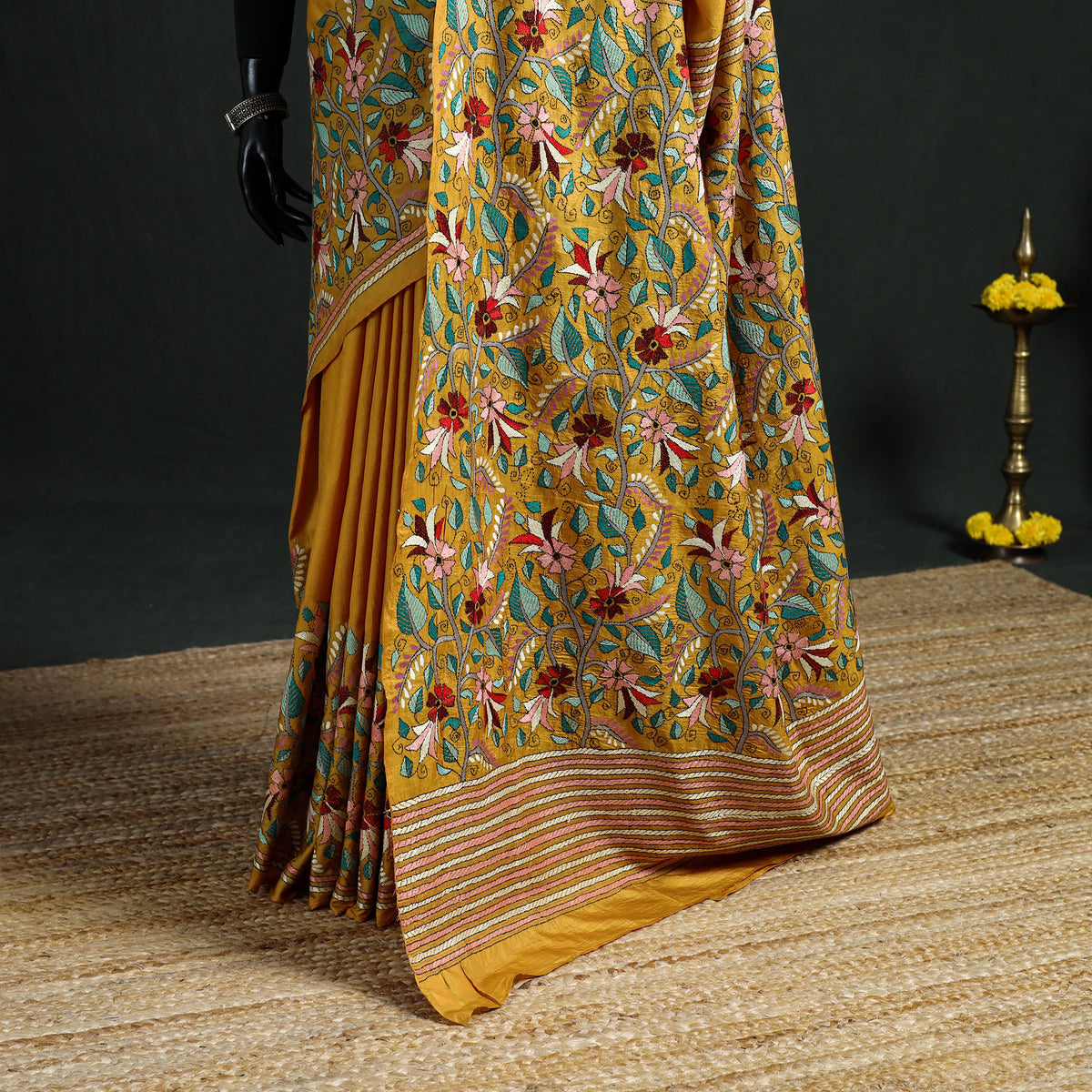 Pure Tussar Silk Handloom Bengal Kantha Hand Embroidered Saree 01