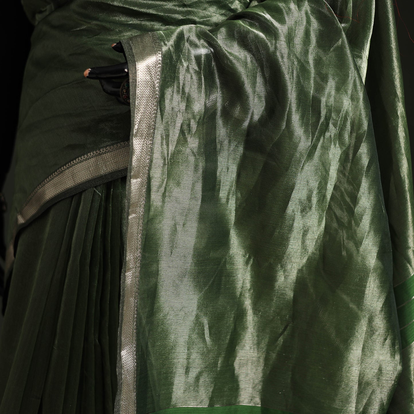 Pure Handloom Zari Stripes Katan Silk Chanderi Saree 10