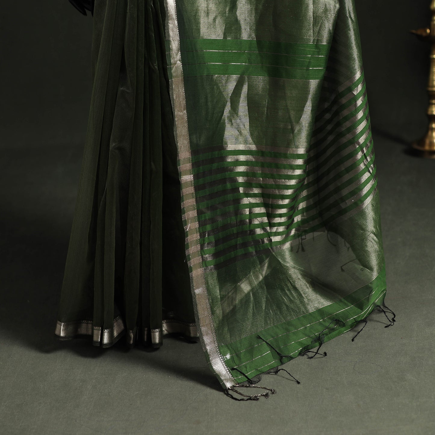 Pure Handloom Zari Stripes Katan Silk Chanderi Saree 10