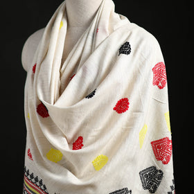 White - Handspun Handwoven Pure Eri Silk Aari Hand Embroidered Shawl of Assam 03