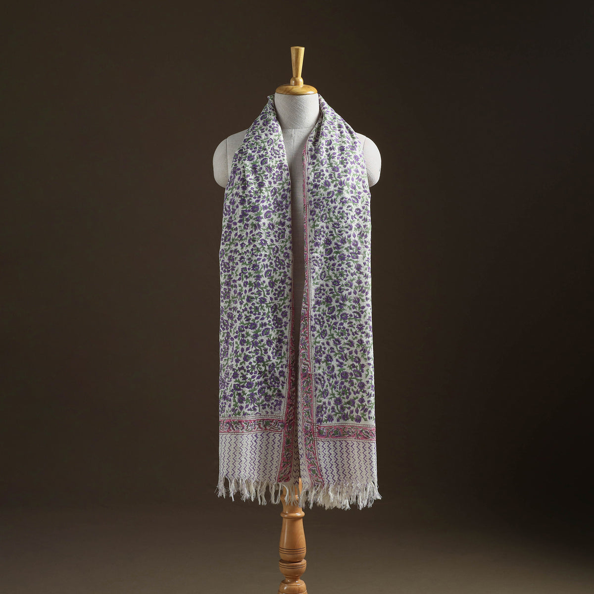 Floral Sanganeri Print Pure Merino Wool Handwoven Shawl 17