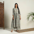 Buy Green Block Print Cotton Flared Sanganeri Kurta Set